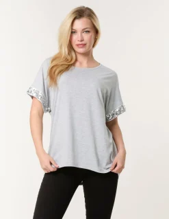 Sequin Trim Oversized Top