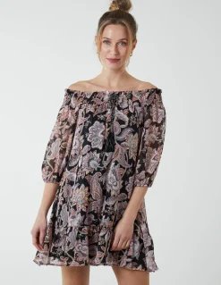 Sheared Neck Bardot Dress