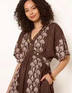 Shell Embroidered Midi Dress