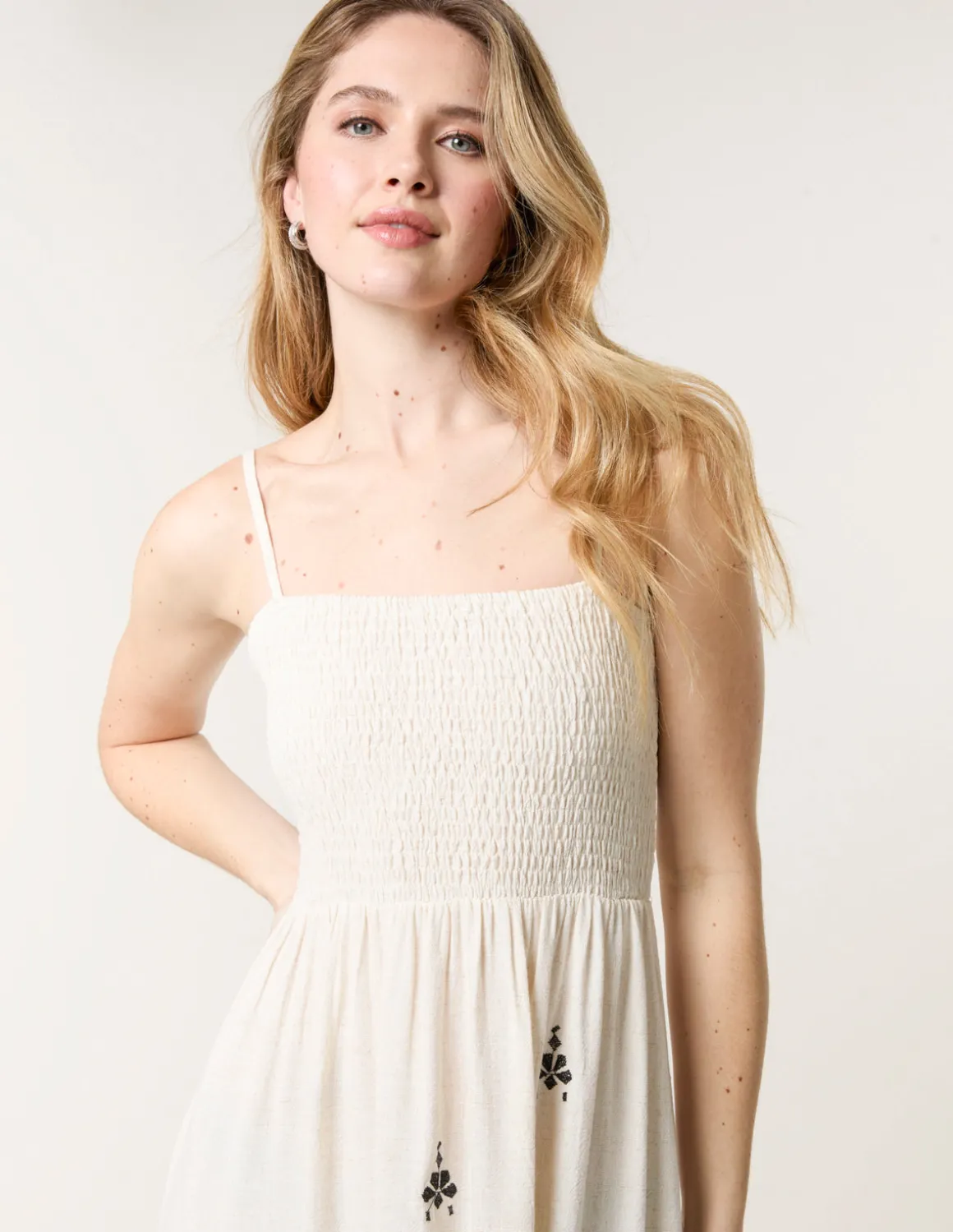 Shirred Bandeau Linen Maxi Dress