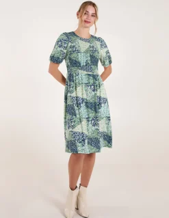 Shirred Bust Puff Sleeve Patchwork Mini Dress