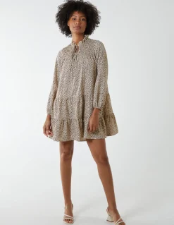 Shirred Cheetah Smock Dress
