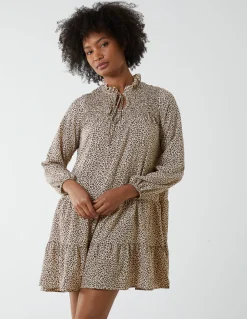 Shirred Cheetah Smock Dress