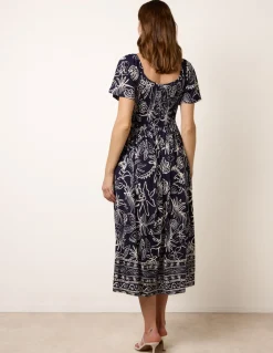 Shirred Drop Waist Midi Dress