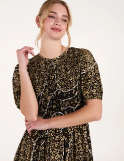 Shirred Front Puff Sleeve Mini Dress