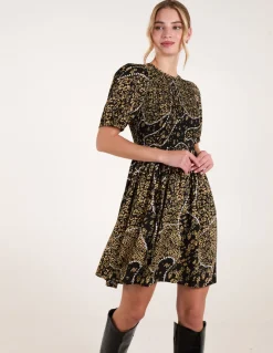 Shirred Front Puff Sleeve Mini Dress