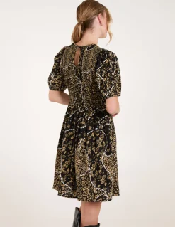 Shirred Front Puff Sleeve Mini Dress
