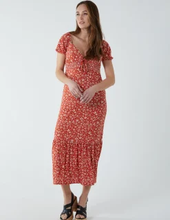 Shirred Milkmaid Sweetheart Midi Dress