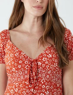 Shirred Milkmaid Sweetheart Midi Dress