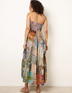 Shirred Patchwork Art Bandeau Dress