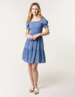 Shirred Puff Sleeve Mini Dress