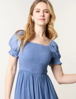 Shirred Puff Sleeve Mini Dress