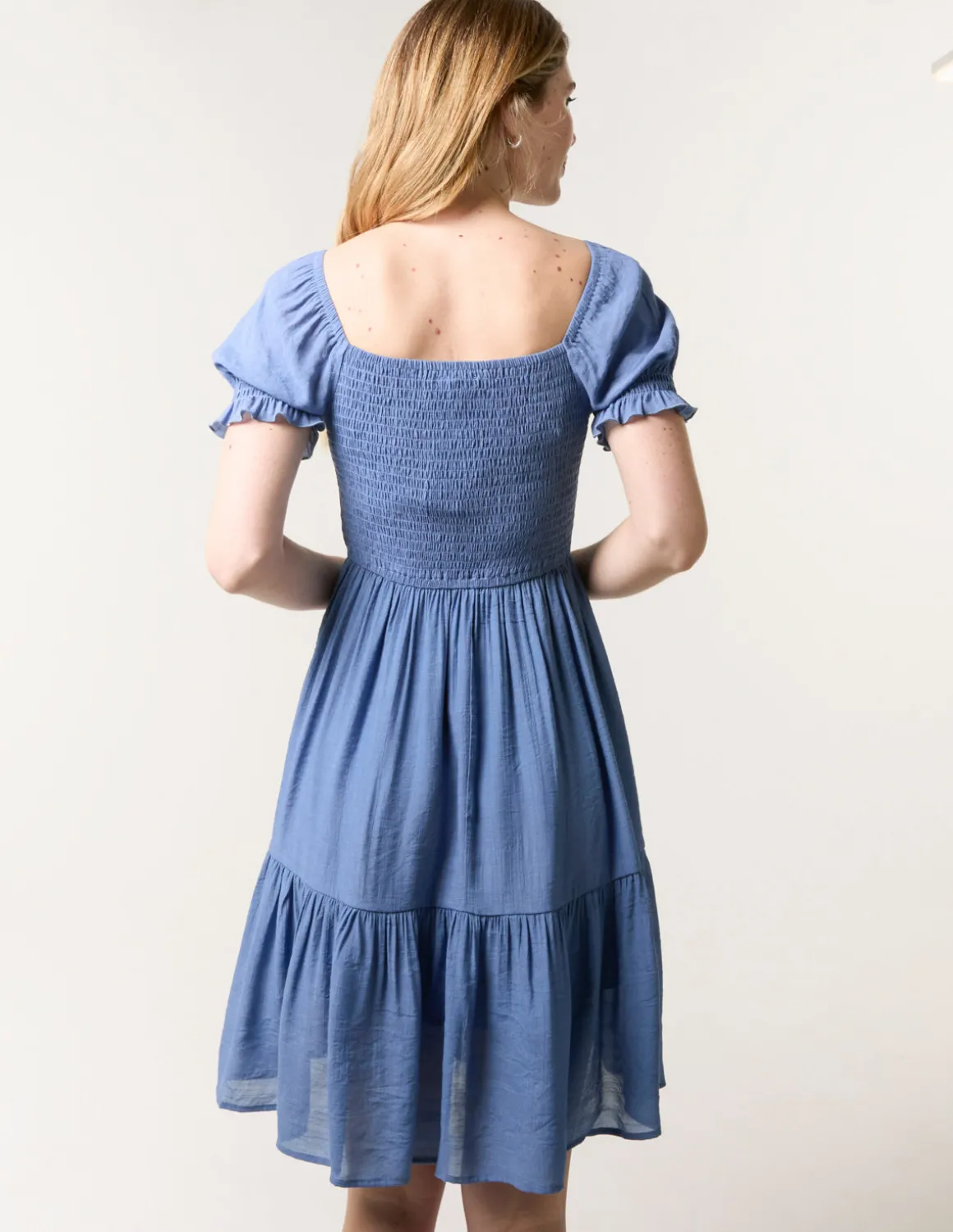 Shirred Puff Sleeve Mini Dress