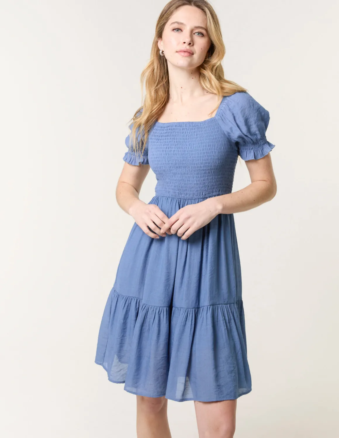 Shirred Puff Sleeve Mini Dress