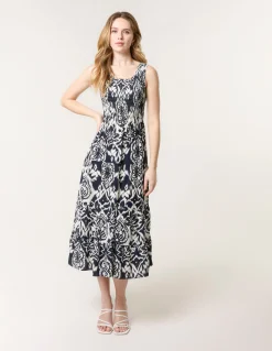 Shirred Sleeveless Midi Dress