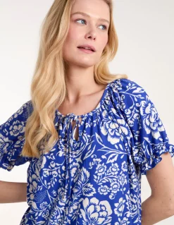 Shirred Sleeve Tie Front Top