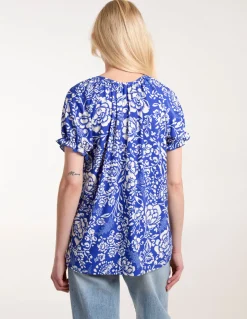 Shirred Sleeve Tie Front Top