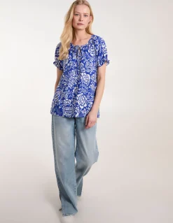 Shirred Sleeve Tie Front Top