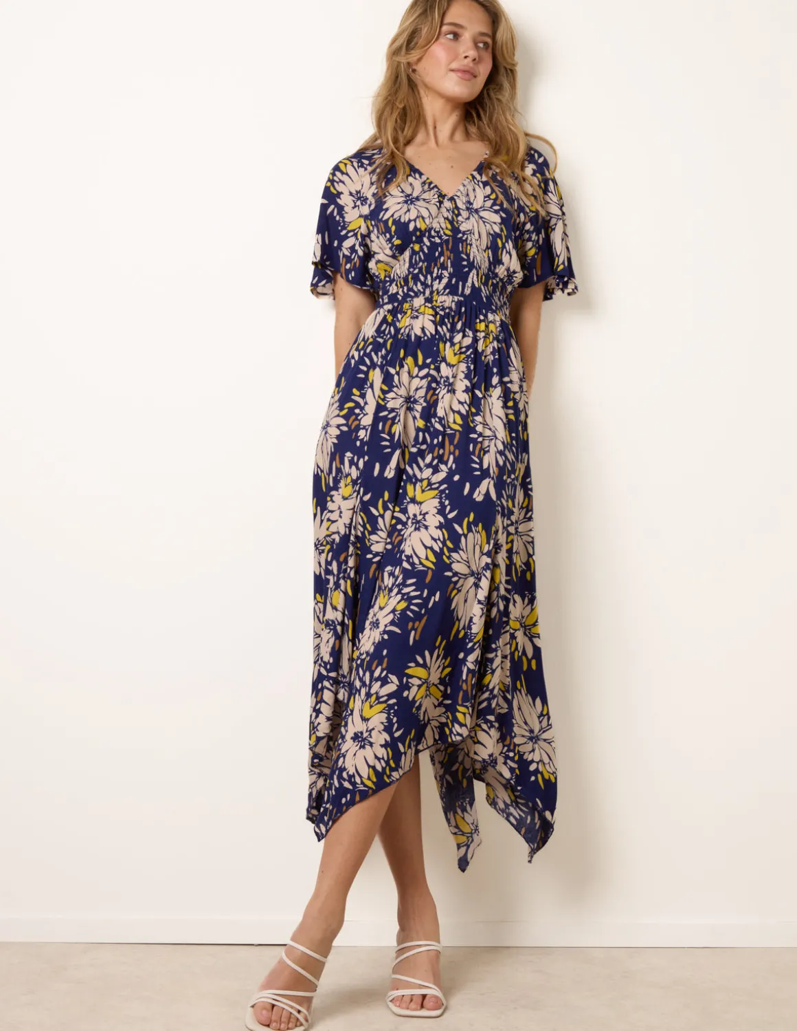 Shirred Waist Hanky Hem Dress