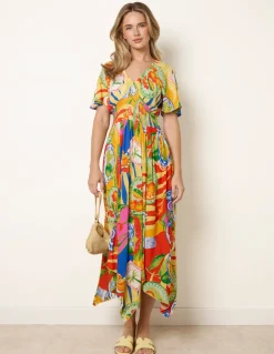Shirred Waist Hanky Hem Dress