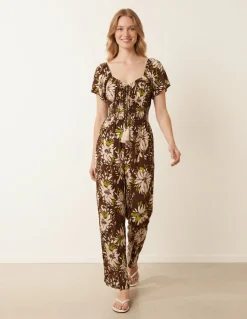 Shirred Waist Wide Leg Jumpsuit
