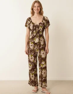 Shirred Waist Wide Leg Jumpsuit