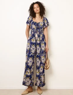 Shirred Waist Wide Leg Jumpsuit