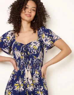 Shirred Waist Wide Leg Jumpsuit