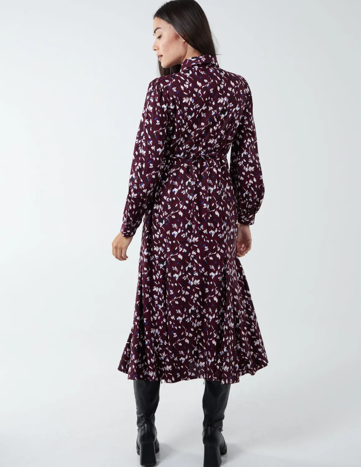 Shirt Midi Dress With Godet Hem
