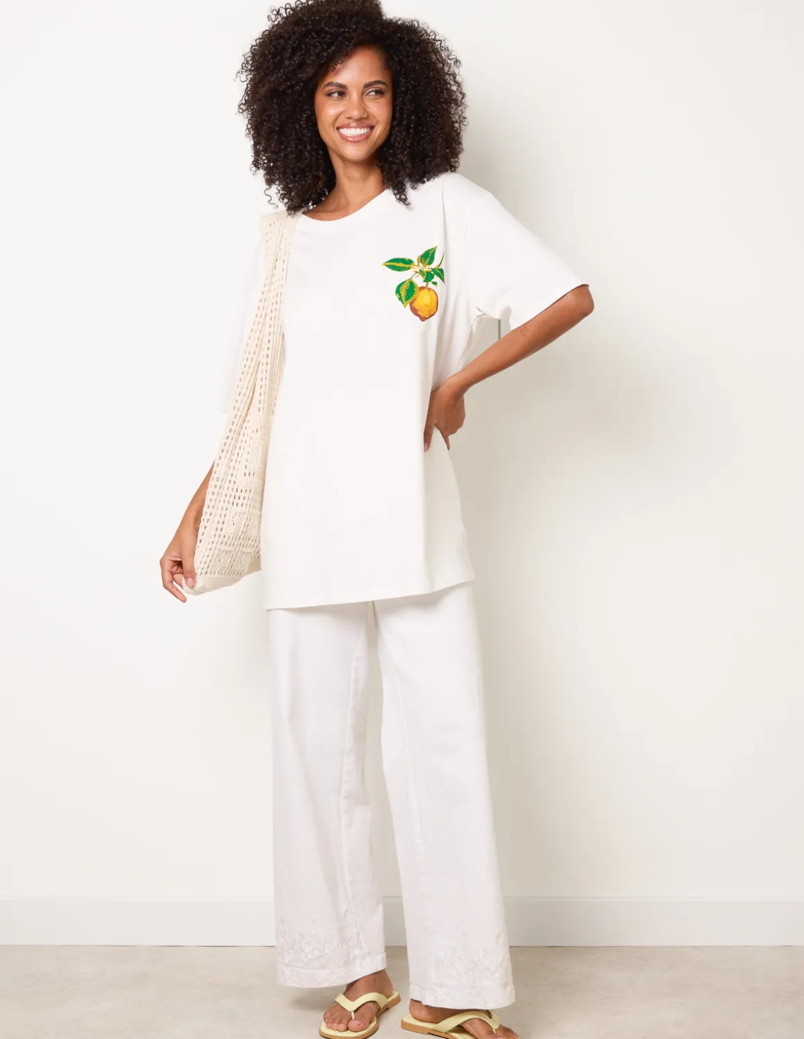 Short Sleeve Back Lemon Print T-Shirt