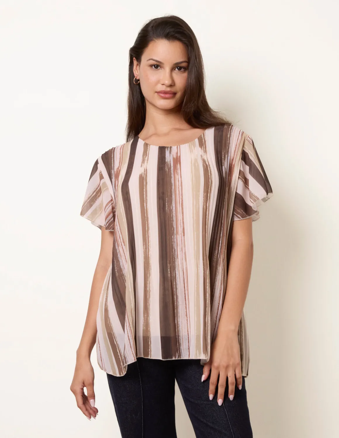 Short Sleeve Pleated Paint Top
