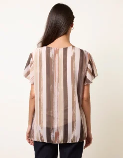 Short Sleeve Pleated Paint Top