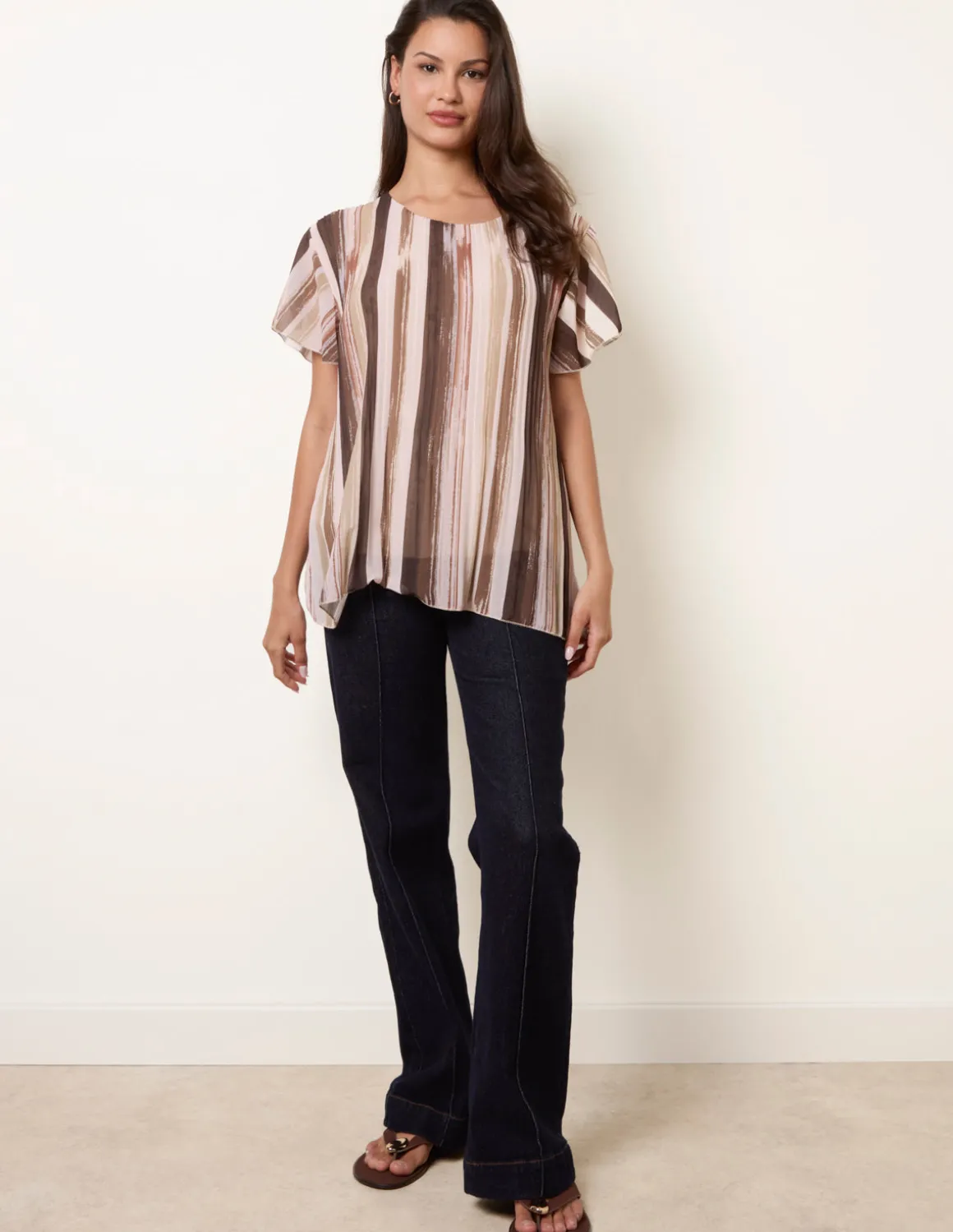 Short Sleeve Pleated Paint Top