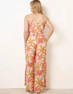 Side Split Flare Leg Tropical Jumpsuit