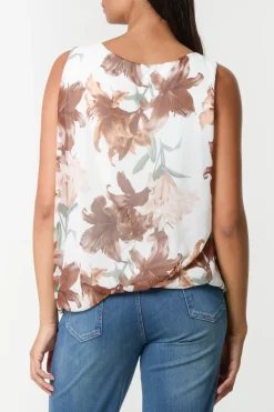 Sleeveless Bubble Hem Printed Top
