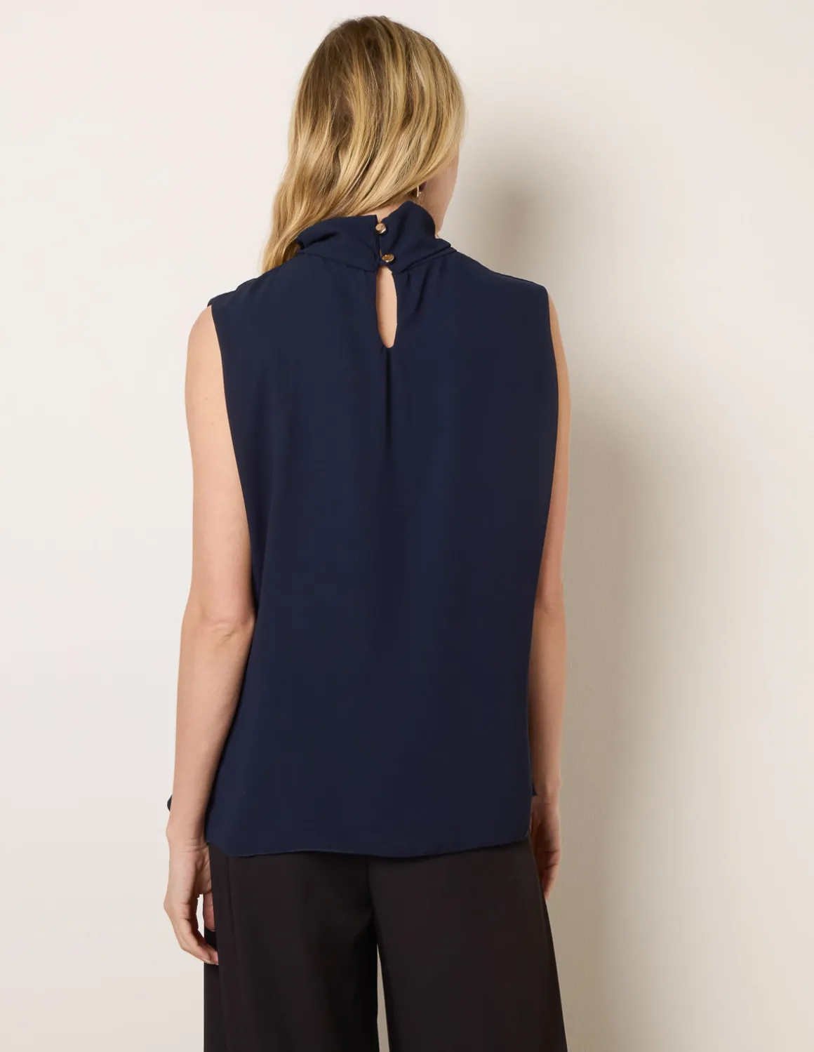 Sleeveless Cowl Tie Front Chiffon Blouse