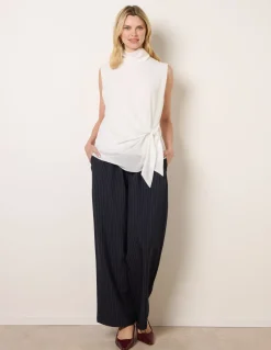 Sleeveless Cowl Tie Front Chiffon Blouse