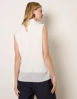 Sleeveless Cowl Tie Front Chiffon Blouse