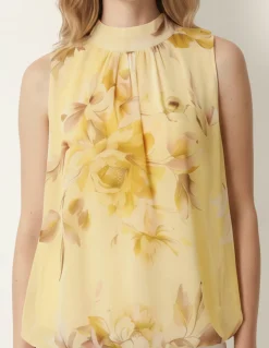 Sleeveless High Neck Puffball Blouse