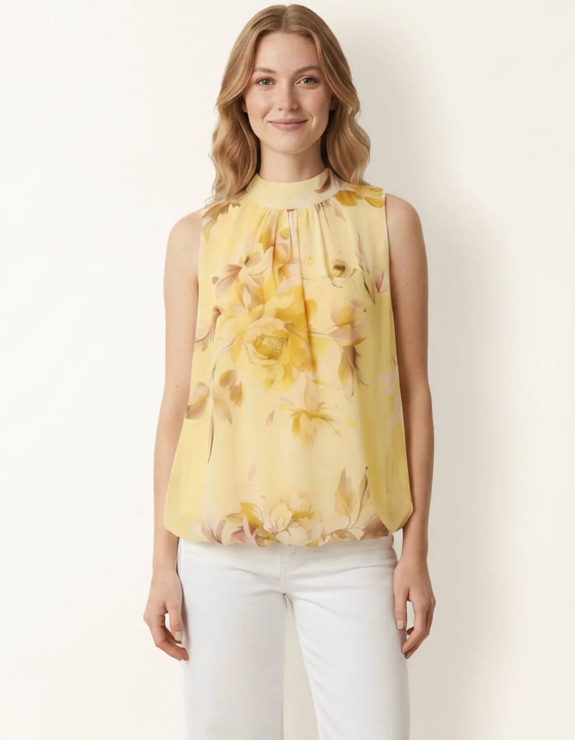 Sleeveless High Neck Puffball Blouse