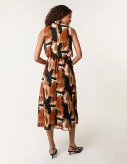 Sleeveless Puffball High Neck Printed Dress
