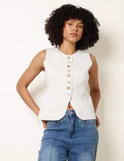 Sleeveless Ribbed Button-Front Vest