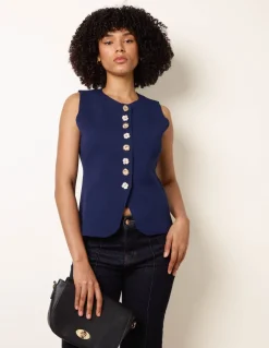 Sleeveless Ribbed Button-Front Vest