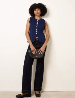 Sleeveless Ribbed Button-Front Vest