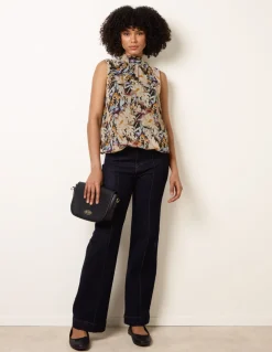 Sleeveless Watercolour Puff Hem Blouse