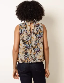 Sleeveless Watercolour Puff Hem Blouse