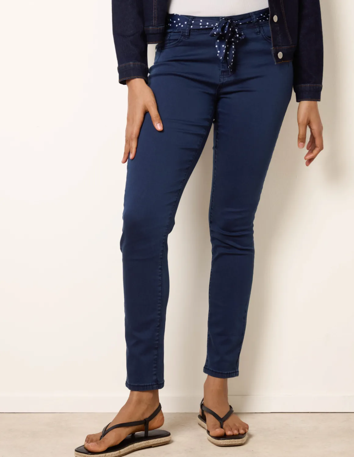 Slim Leg Stretch Denim Scarf Trousers