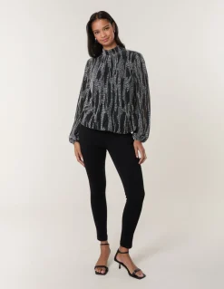 Snake High Neck Puff Ball Blouse
