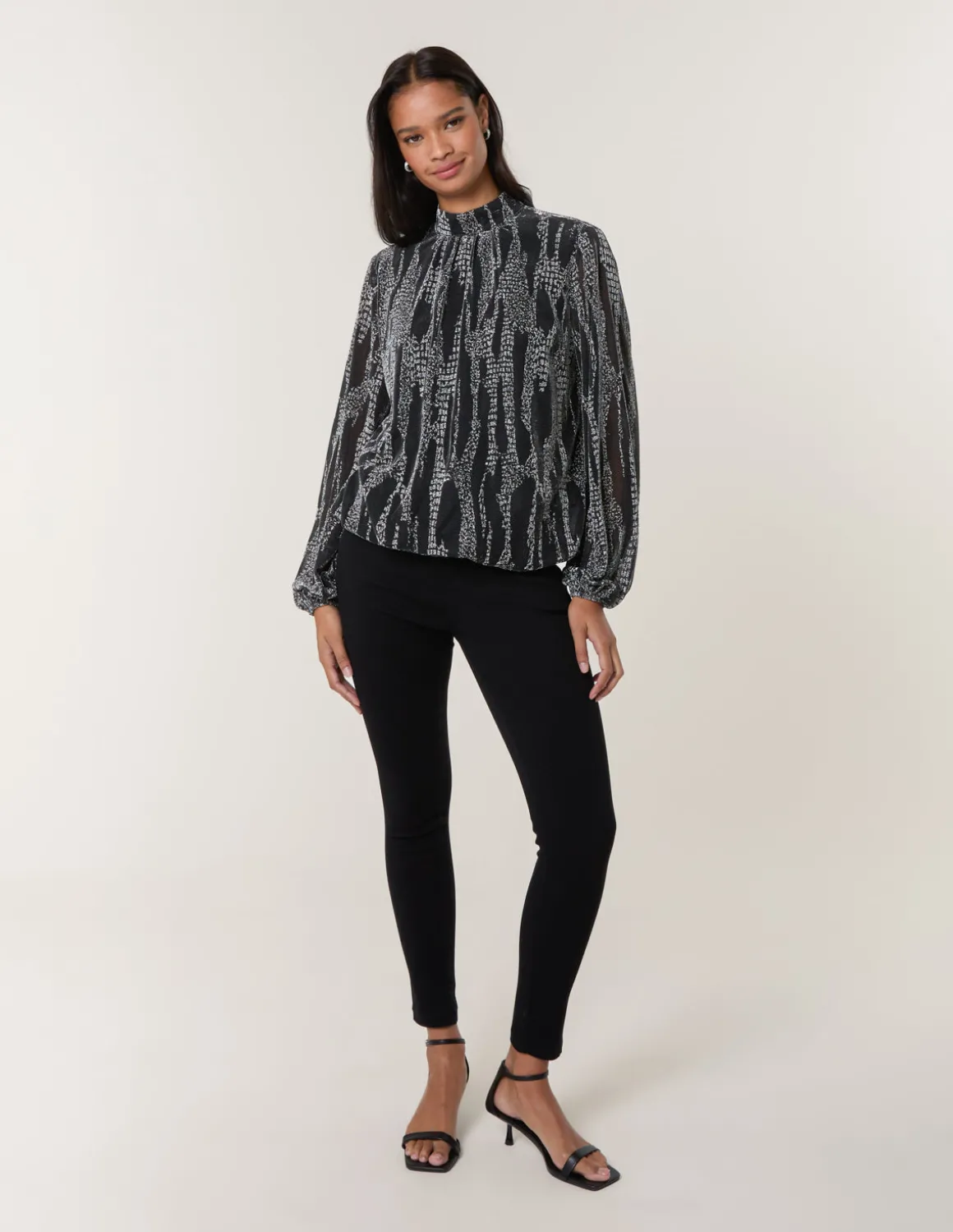 Snake High Neck Puff Ball Blouse