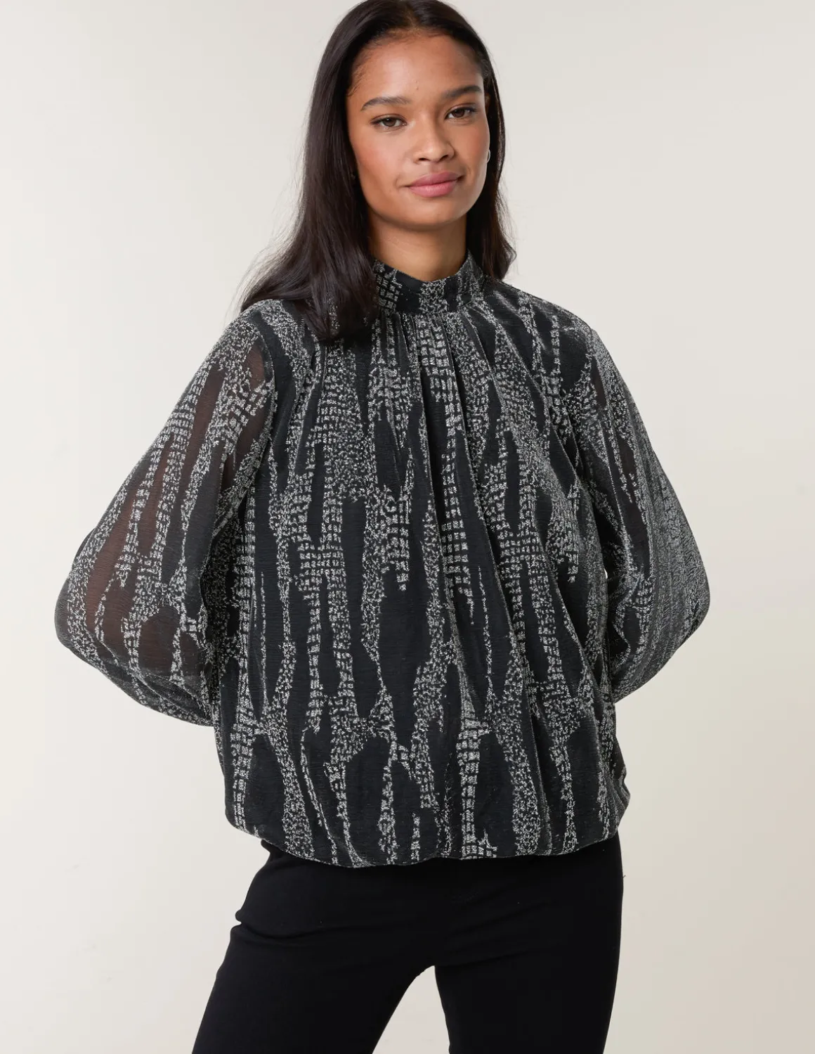 Snake High Neck Puff Ball Blouse